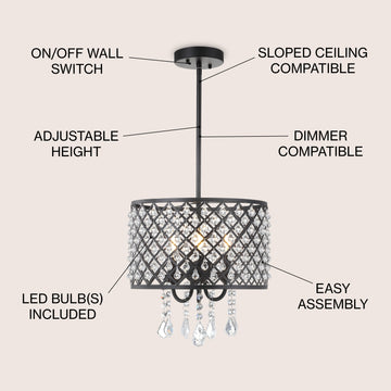 Gigi Metal/Crystal Adjustable LED Drop Chandelier - JONATHAN Y